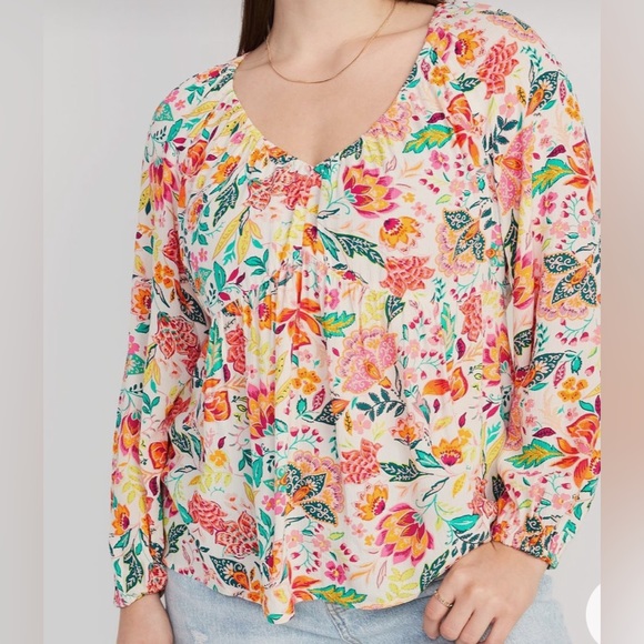 Long-Sleeve V-Neck Crinkled Boho Top- Medium - Picture 1 of 10